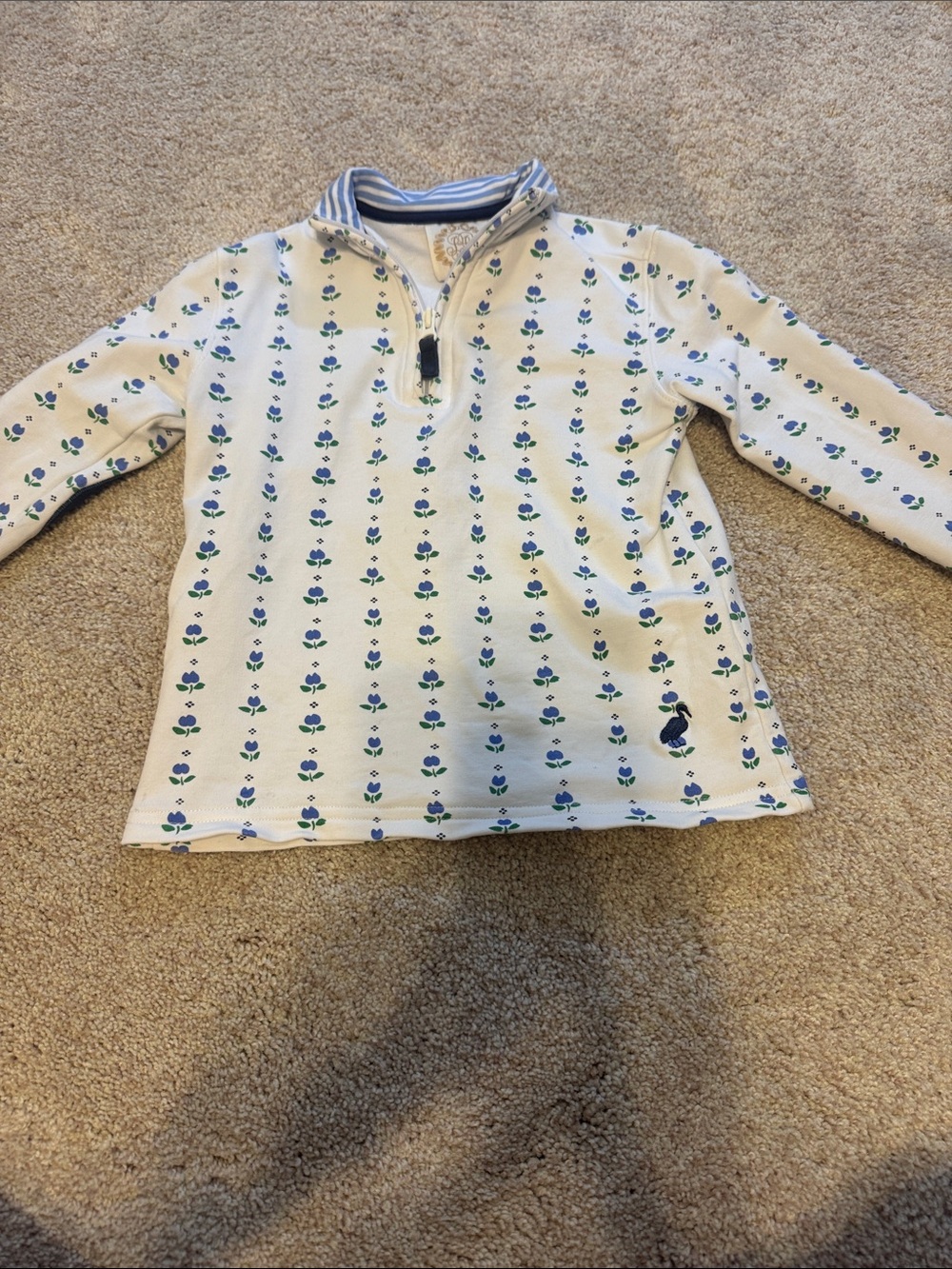 The Beaufort Bonnet Company Cream Quarter-Zip Top with Blue & Green Floral Print